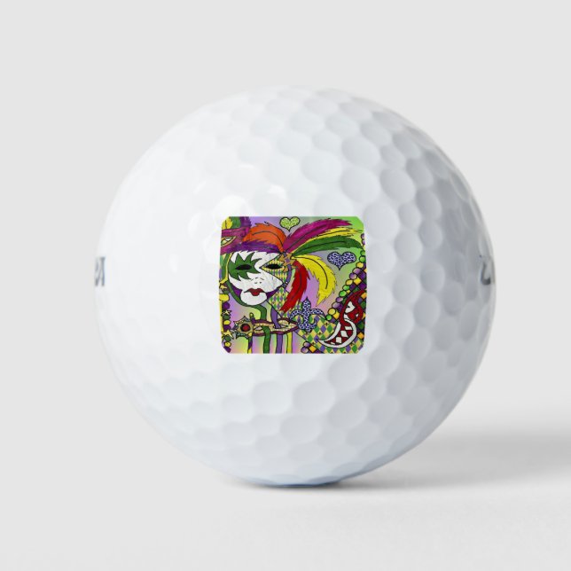 Psychedelic Mardi Gras Feather Mask Golf Balls (Front)