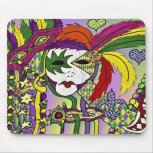 Psychedelic Mardi Gras Feather Mask Mouse Mat
