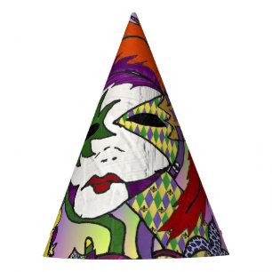 Psychedelic Mardi Gras Feather Mask Party Hat