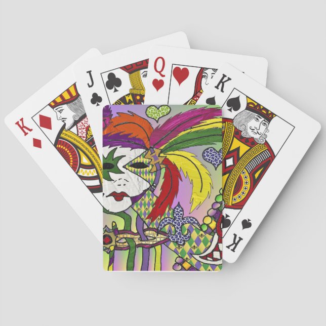 Psychedelic Mardi Gras Feather Mask Playing Cards (Back)