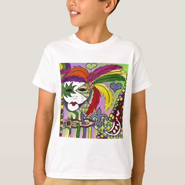 Psychedelic Mardi Gras Feather Mask T-Shirt (Front)