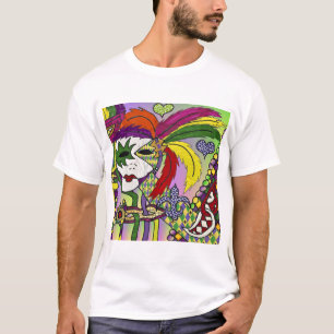 Psychedelic Mardi Gras Feather Mask T-Shirt