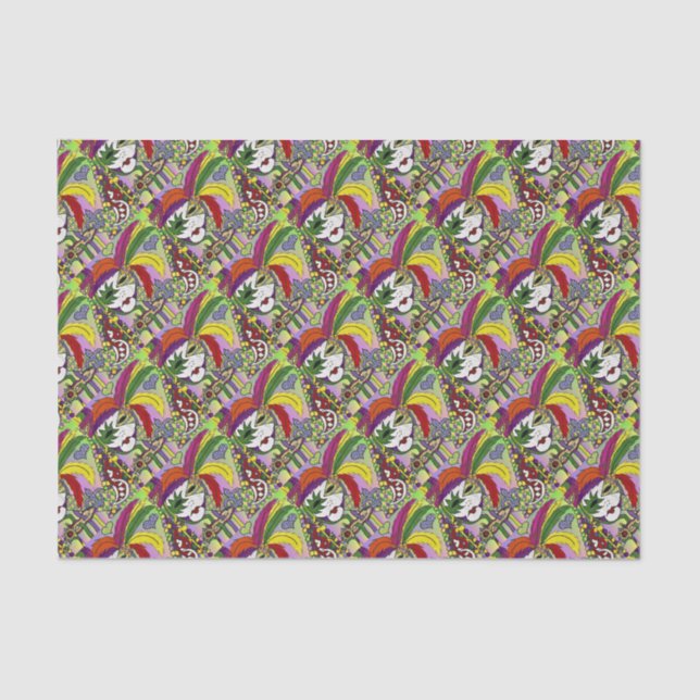 Psychedelic Mardi Gras Feather Mask Tissue Paper (Front)