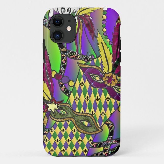 Psychedelic Mardi Gras Feather Masks Case-Mate iPhone Case (Back)