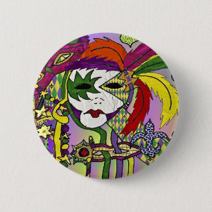 Psychedelic Mardi Gras Feather Masks Gifts Apparel 6 Cm Round Badge