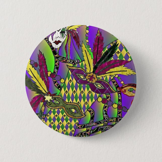 Psychedelic Mardi Gras Feather Masks Gifts Apparel 6 Cm Round Badge (Front)