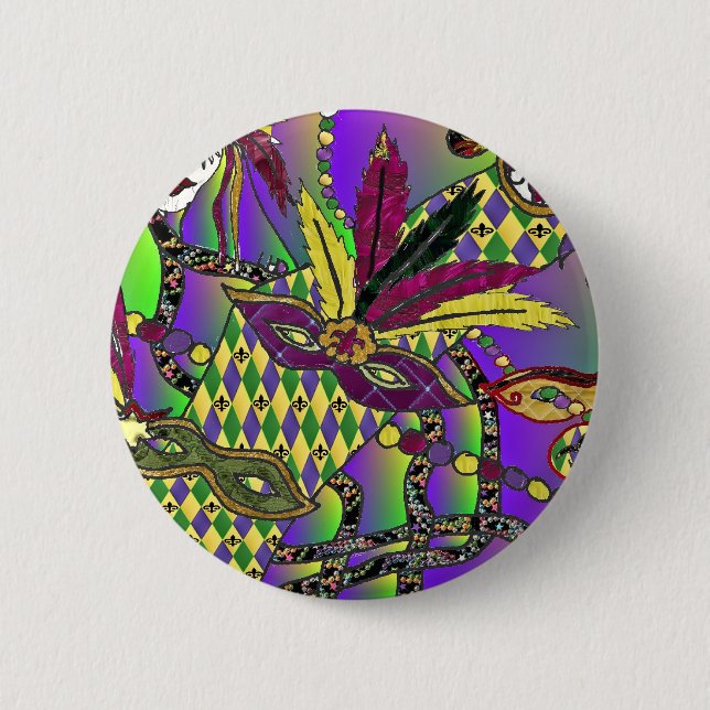 Psychedelic Mardi Gras Feather Masks Gifts Apparel 6 Cm Round Badge (Front)