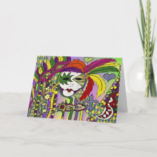 Psychedelic Mardi Gras Feather Masks Gifts Apparel Card