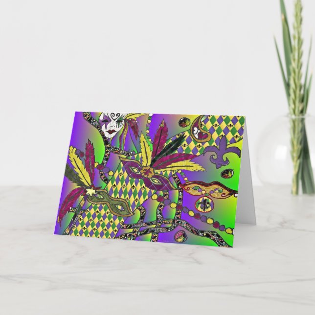 Psychedelic Mardi Gras Feather Masks Gifts Apparel Card (Front)