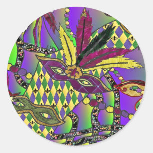 Psychedelic Mardi Gras Feather Masks Gifts Apparel Classic Round Sticker