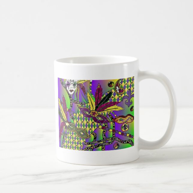 Psychedelic Mardi Gras Feather Masks Gifts Apparel Coffee Mug (Right)