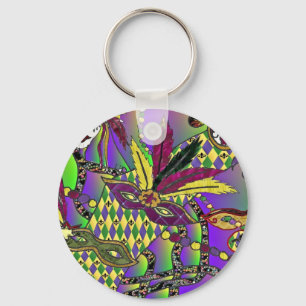 Psychedelic Mardi Gras Feather Masks Gifts Apparel Key Ring