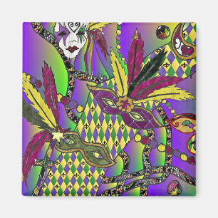 Psychedelic Mardi Gras Feather Masks Gifts Apparel Magnet