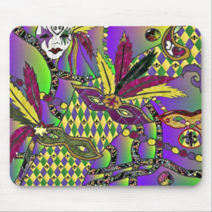 Psychedelic Mardi Gras Feather Masks Gifts Apparel Mouse Mat
