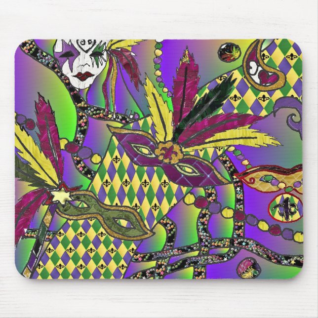 Psychedelic Mardi Gras Feather Masks Gifts Apparel Mouse Mat (Front)