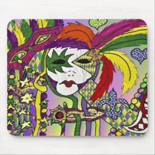 Psychedelic Mardi Gras Feather Masks Gifts Apparel Mouse Mat