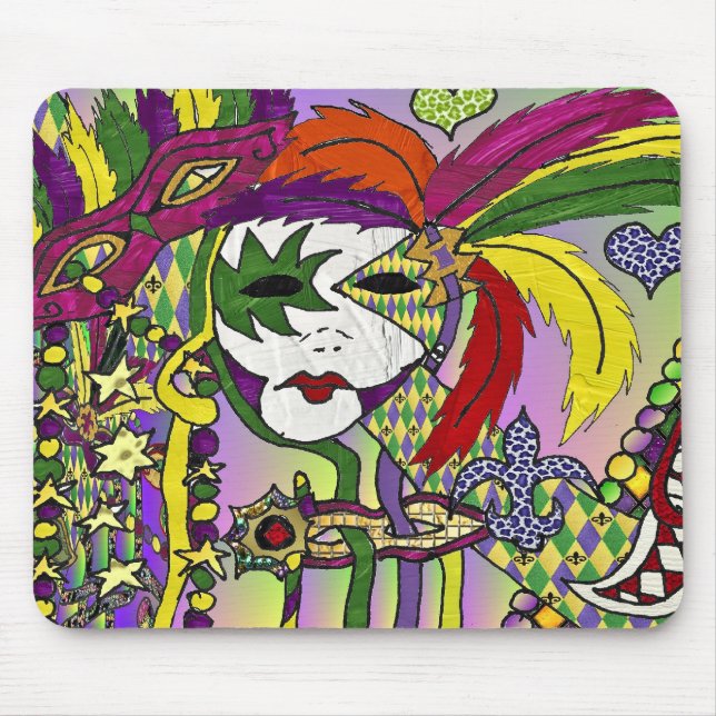 Psychedelic Mardi Gras Feather Masks Gifts Apparel Mouse Mat (Front)