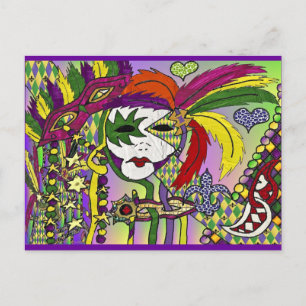 Psychedelic Mardi Gras Feather Masks Gifts Apparel Postcard