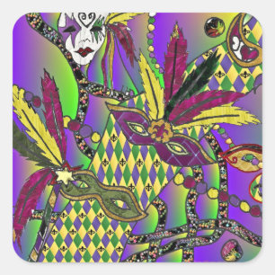 Psychedelic Mardi Gras Feather Masks Gifts Apparel Square Sticker