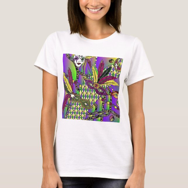 Psychedelic Mardi Gras Feather Masks Gifts Apparel T-Shirt (Front)