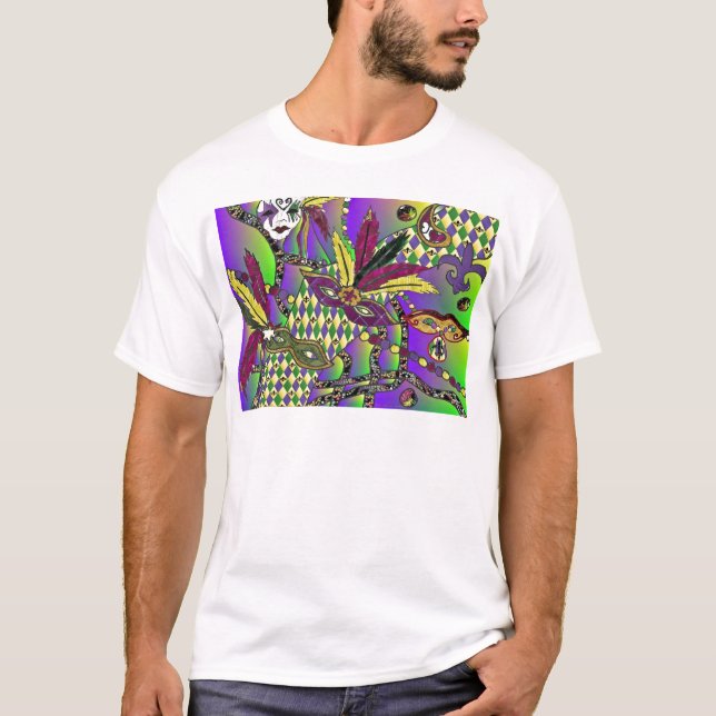 Psychedelic Mardi Gras Feather Masks Gifts Apparel T-Shirt (Front)