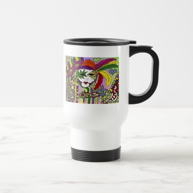 Psychedelic Mardi Gras Feather Masks Gifts Apparel Travel Mug (Right)