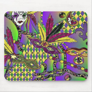 Psychedelic Mardi Gras Feather Masks Mouse Mat