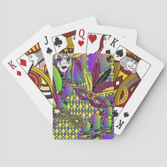 Psychedelic Mardi Gras Feather Masks Playing Cards (Back)