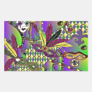 Psychedelic Mardi Gras Feather Masks Rectangular Sticker
