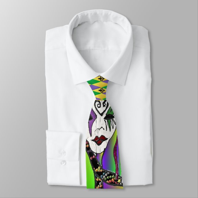 Psychedelic Mardi Gras Mask Art Print Tie (Tied)