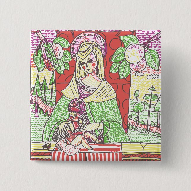 Psychedelic Maria and her son (Jesus) 15 Cm Square Badge (Front)