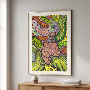 Psychedelic Maximalist Boho Abstract Botanical Poster