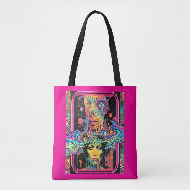 Psychedelic Melting Faces Pink All Over Print Tote Bag (Front)
