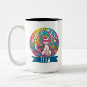 Psychedelic Meow & Destroy Personalised Cat  Two-Tone Coffee Mug