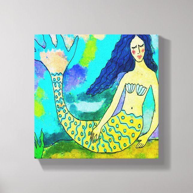 Psychedelic Mermaid Abstract Digital Canvas Print (Front)
