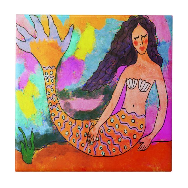 Psychedelic Mermaid Abstract Painting Tile (Front)