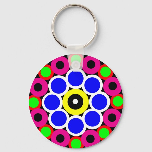 Psychedelic Modern Persian Rug Pattern Key Ring (Front)