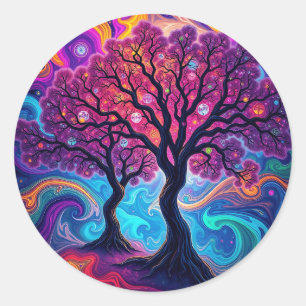 Psychedelic Morphing Trees Art Classic Round Sticker