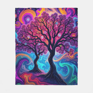 Psychedelic Morphing Trees Art Fleece Blanket