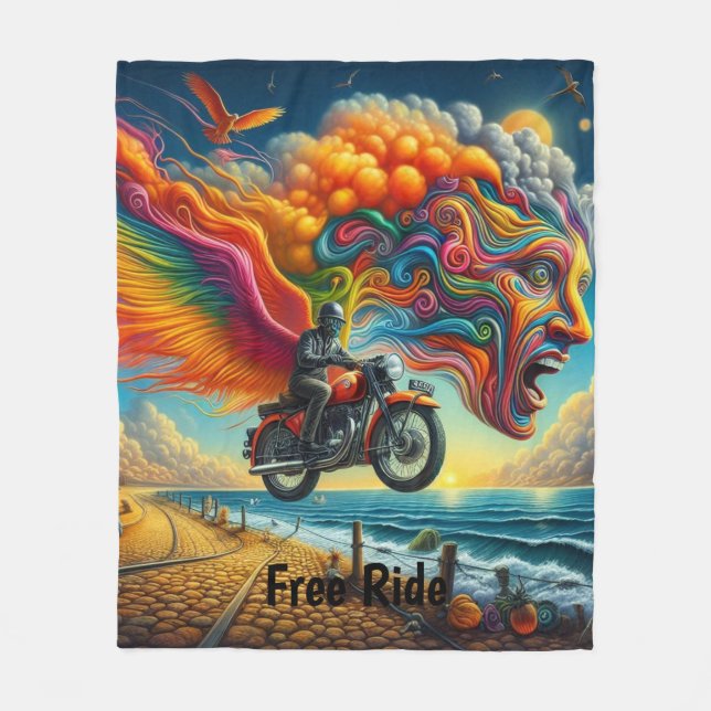 Psychedelic Motorcycle Dreamscape Fleece Blanket (Front)