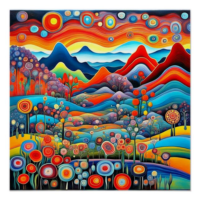 Psychedelic Mountain Landscape 1 Poster (Front)