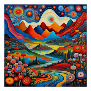 Psychedelic Mountain Landscape 5 Poster