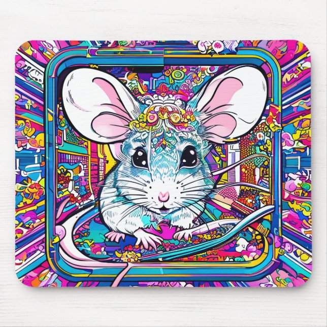 Psychedelic Mouse: A Colorful Journey Mouse Mat (Front)
