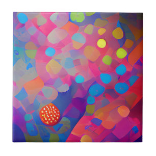 Psychedelic multicolored dots circles fuschia pink tile