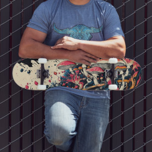 Psychedelic Mushroom Forest with Guitar Skateboard