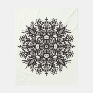 Psychedelic Mushroom Mandala Black And White Fleece Blanket