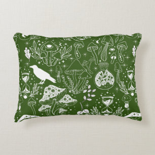 Psychedelic Mushroom Pattern 2D.BW.b D Green BG Decorative Cushion