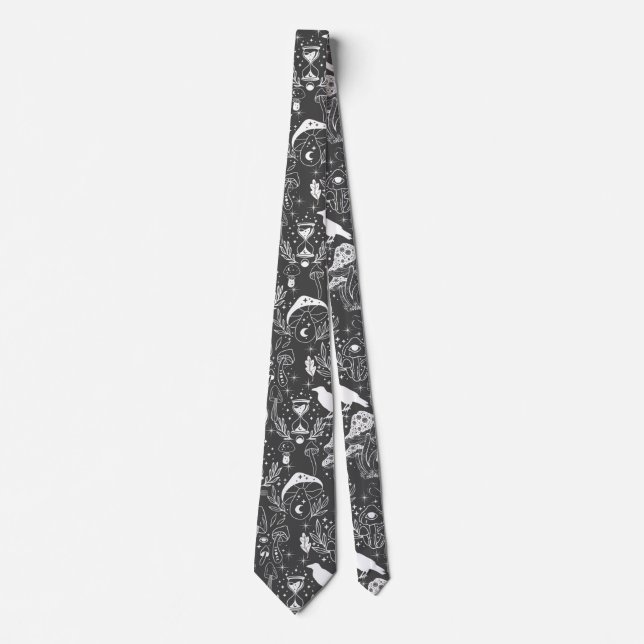 Psychedelic Mushroom Pattern 2D.BW.b D Grey BG Tie (Front)