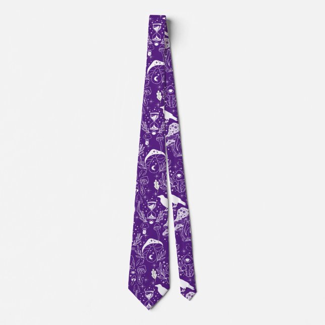 Psychedelic Mushroom Pattern 2D.BW.b D Purple BG Tie (Front)