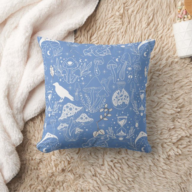 Psychedelic Mushroom Pattern 2D.BW.b L Blue BG Cushion (Blanket)